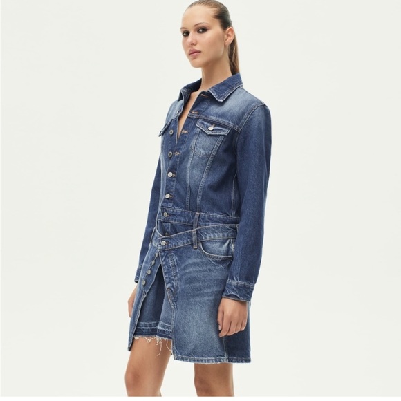 NWT ZARA ZW LAYERED ASYMMETRICAL DENIM DRESS - Picture 3 of 4